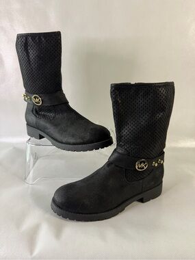 Michael Kors Girls Black Perforated Moto Boots – Big Kid Size 5